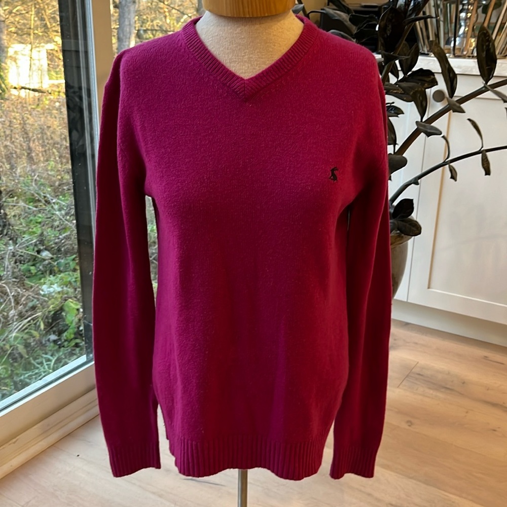 NWOT Mens Joules P_Retford wool angora blend v neck sweater in colour Ruby